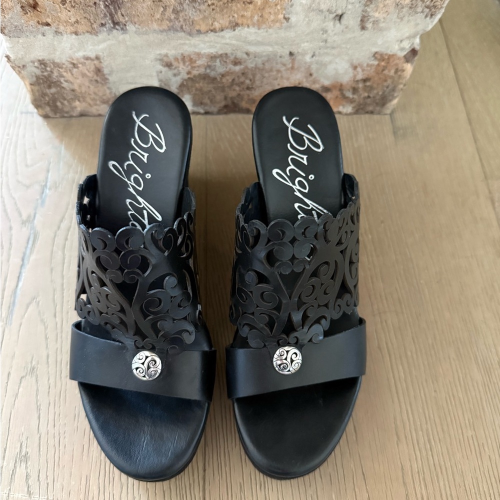 Brighton Black Leather Women's wedge with Silver Accent